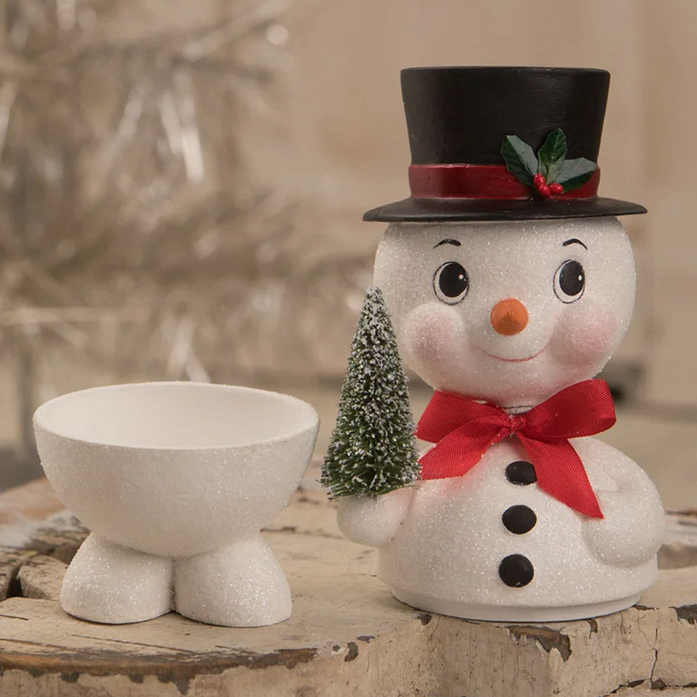 Bobblehead Snowman Container by Bethany Lowe opened style