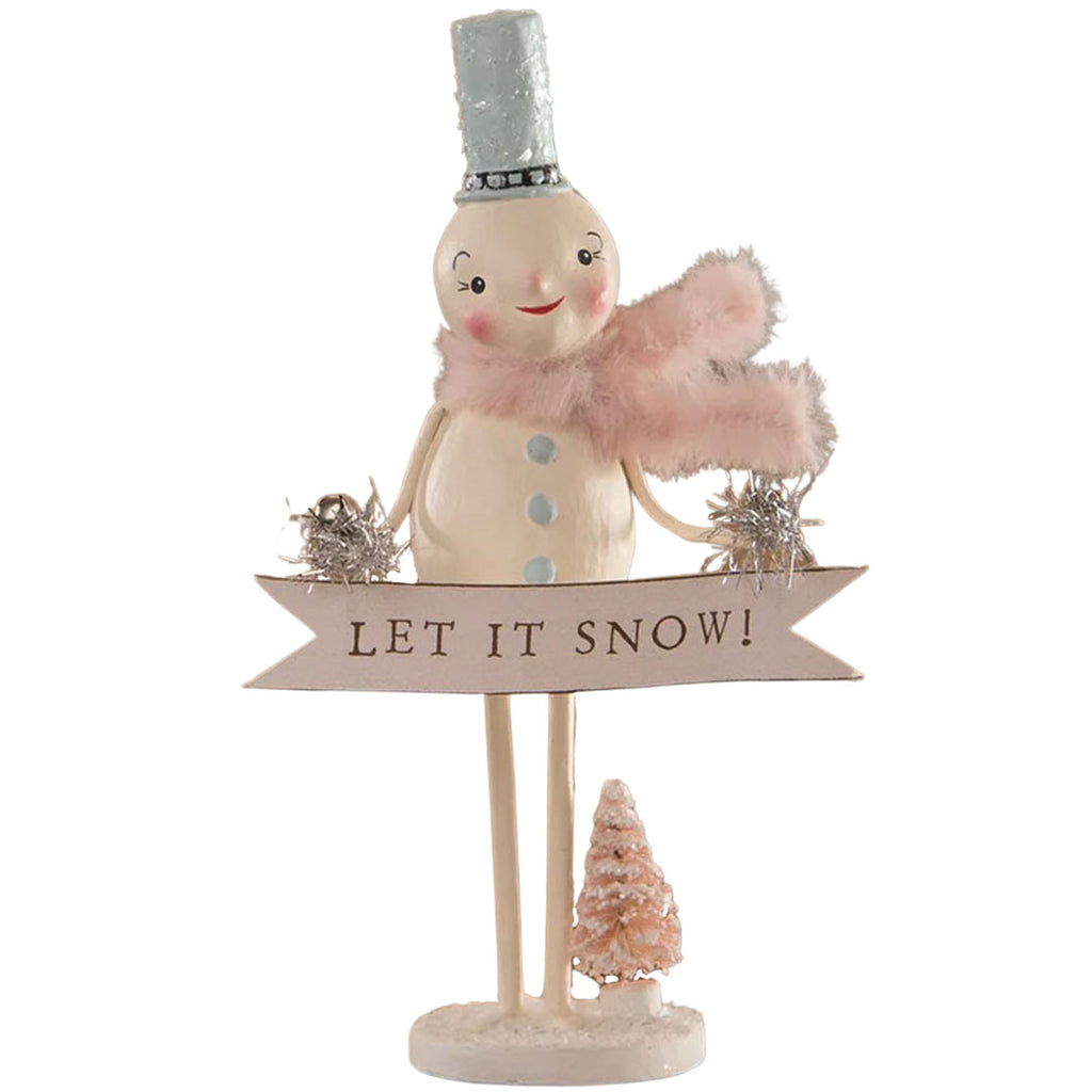 Let it Snow Pastel Snowman Holiday Figurine by Michelle Lauritsen front