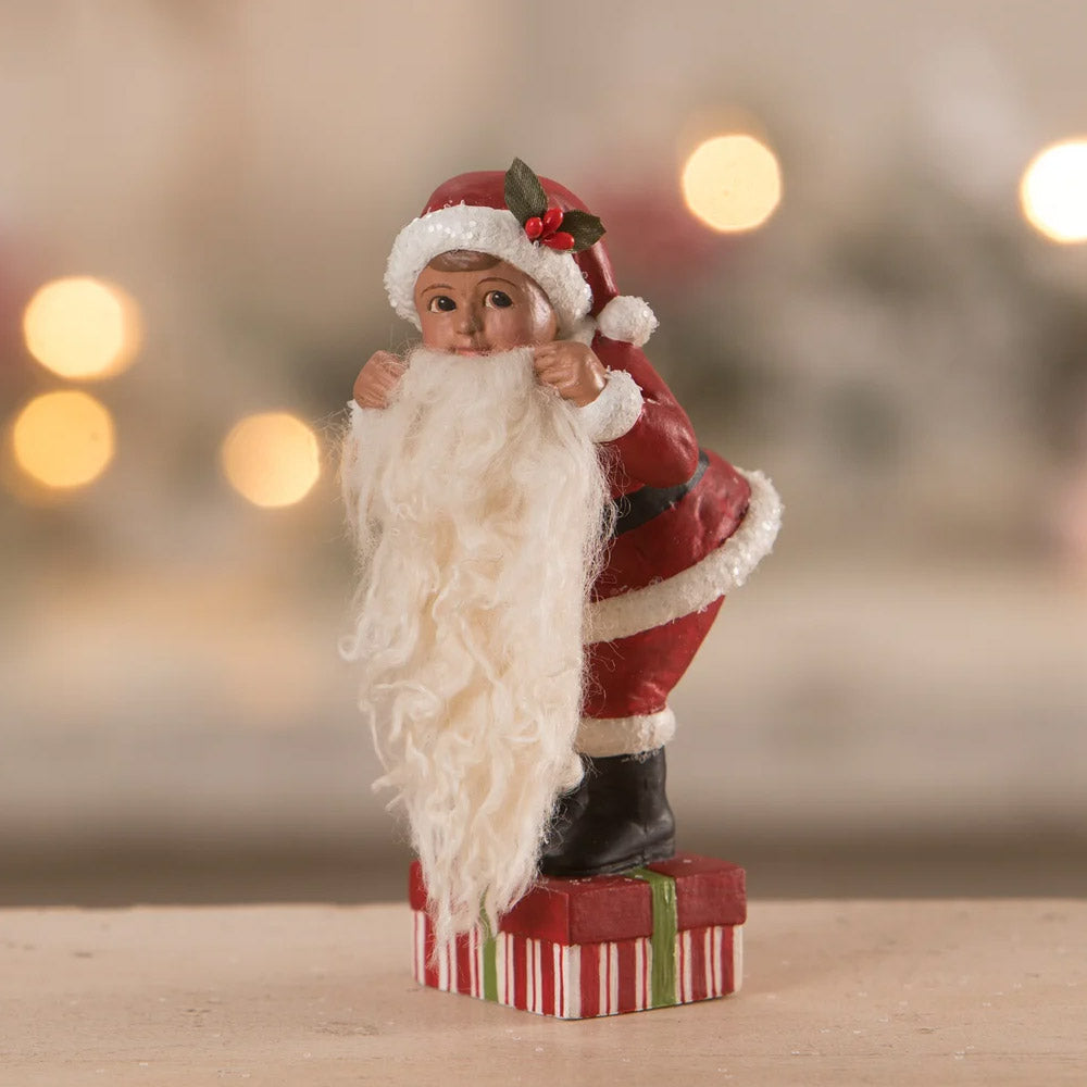 Milo's Santa Dress Up Christmas Figurine by Bethany Lowe front style