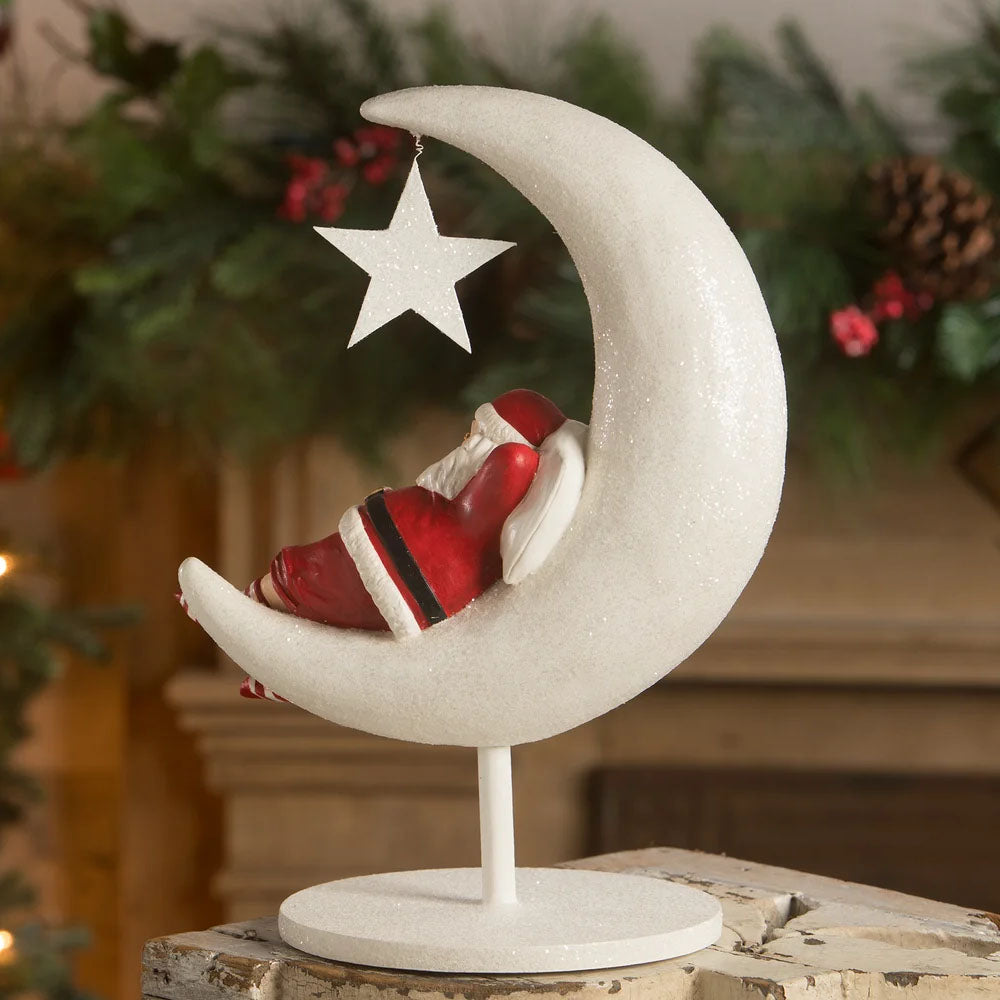 Good Night Santa on Moon Figurine by Bethany Lowe front style