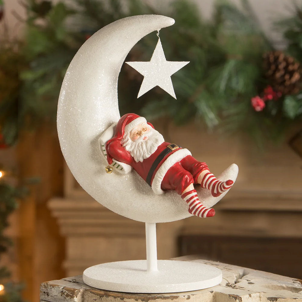 Good Night Santa on Moon Figurine by Bethany Lowe front style
