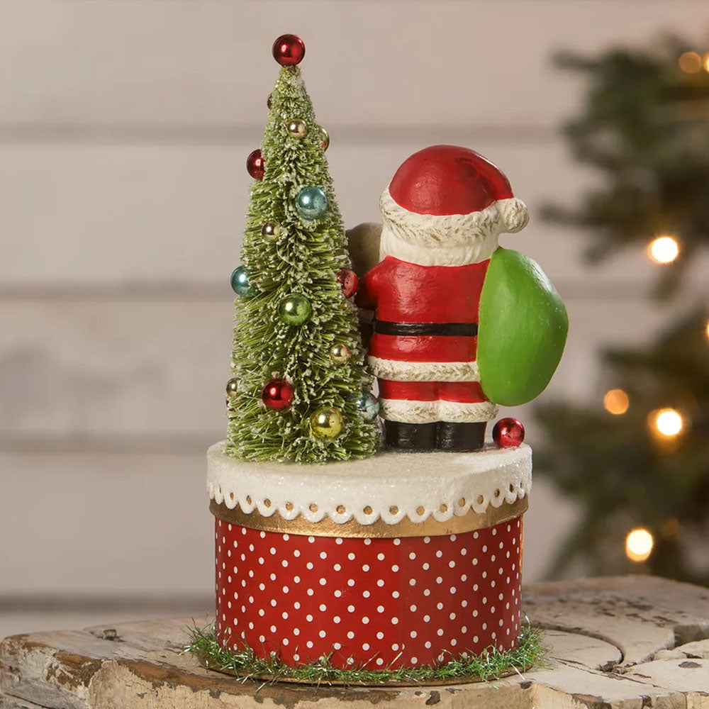 Joy Santa on Box Christmas Decor by Bethany Lowe Designs back style