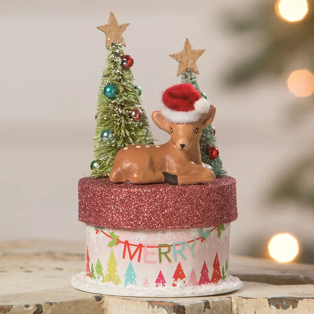 Merry Brights Deer on Box Christmas Decor by Bethany Lowe Designs front style