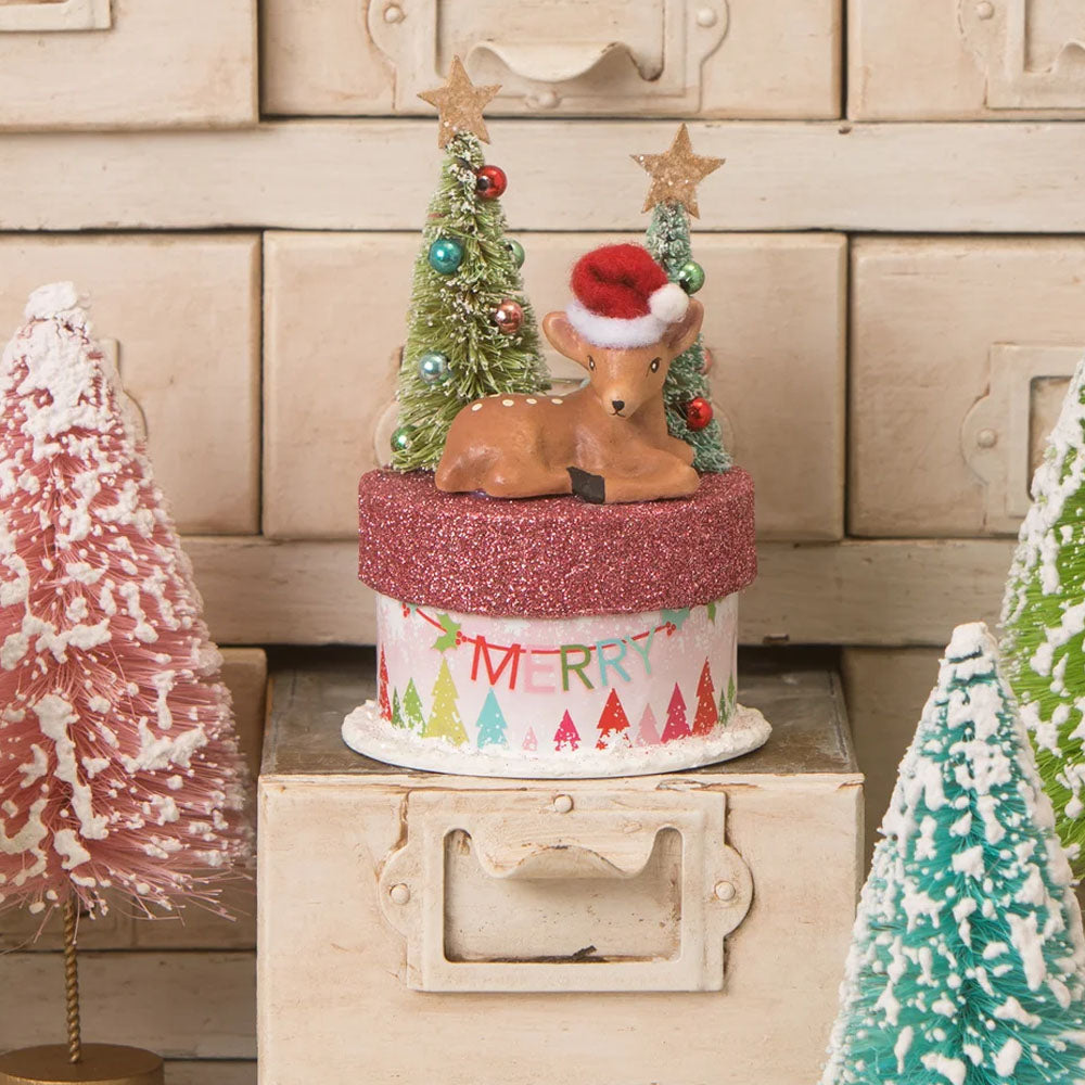 Merry Brights Deer on Box Christmas Decor by Bethany Lowe Designs front style