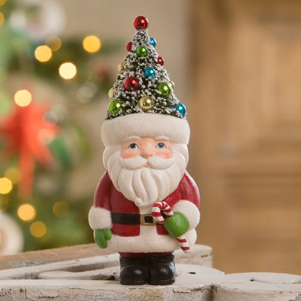 Retro Santa with Candy Cane and Tree Hat by Bethany Lowe front style