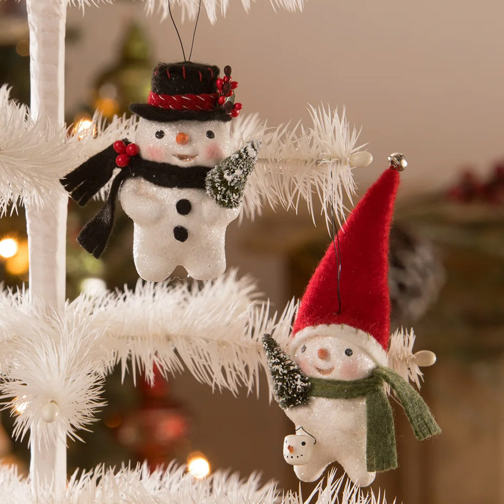 Stocking Red Cap Snowman Ornament set
