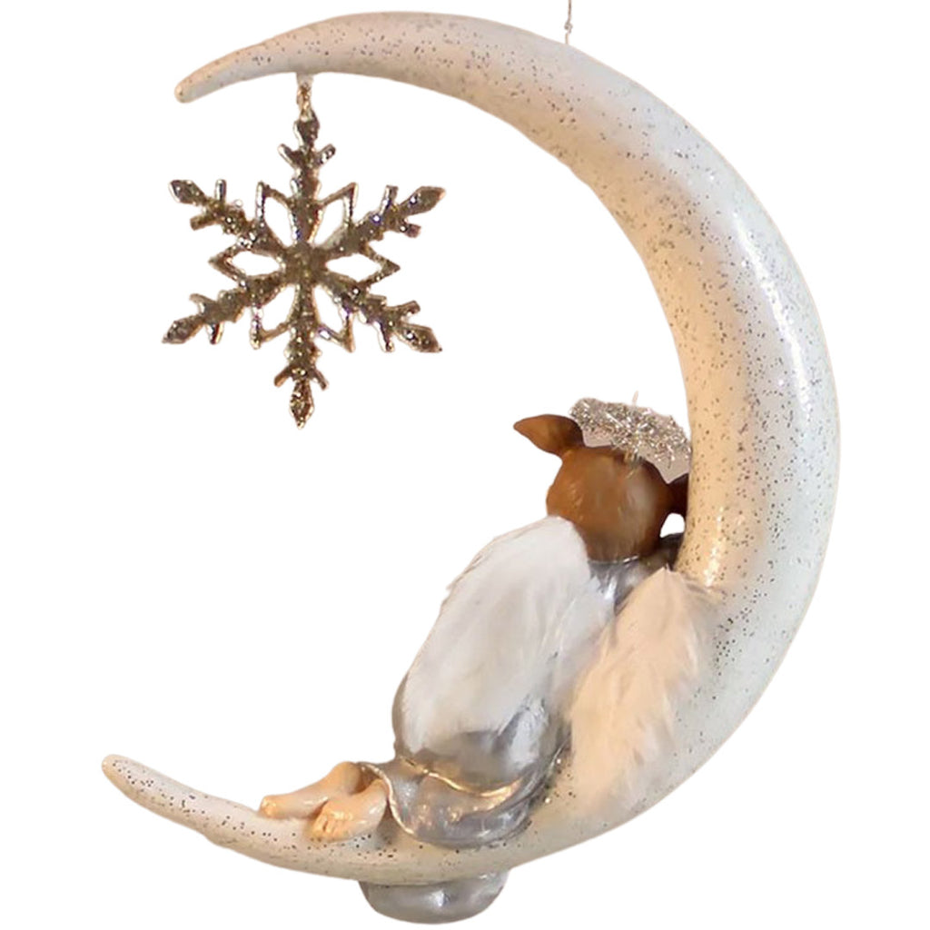 Anna Lee Angel Laying on Moon Christmas Ornament by Bethany Lowe back
