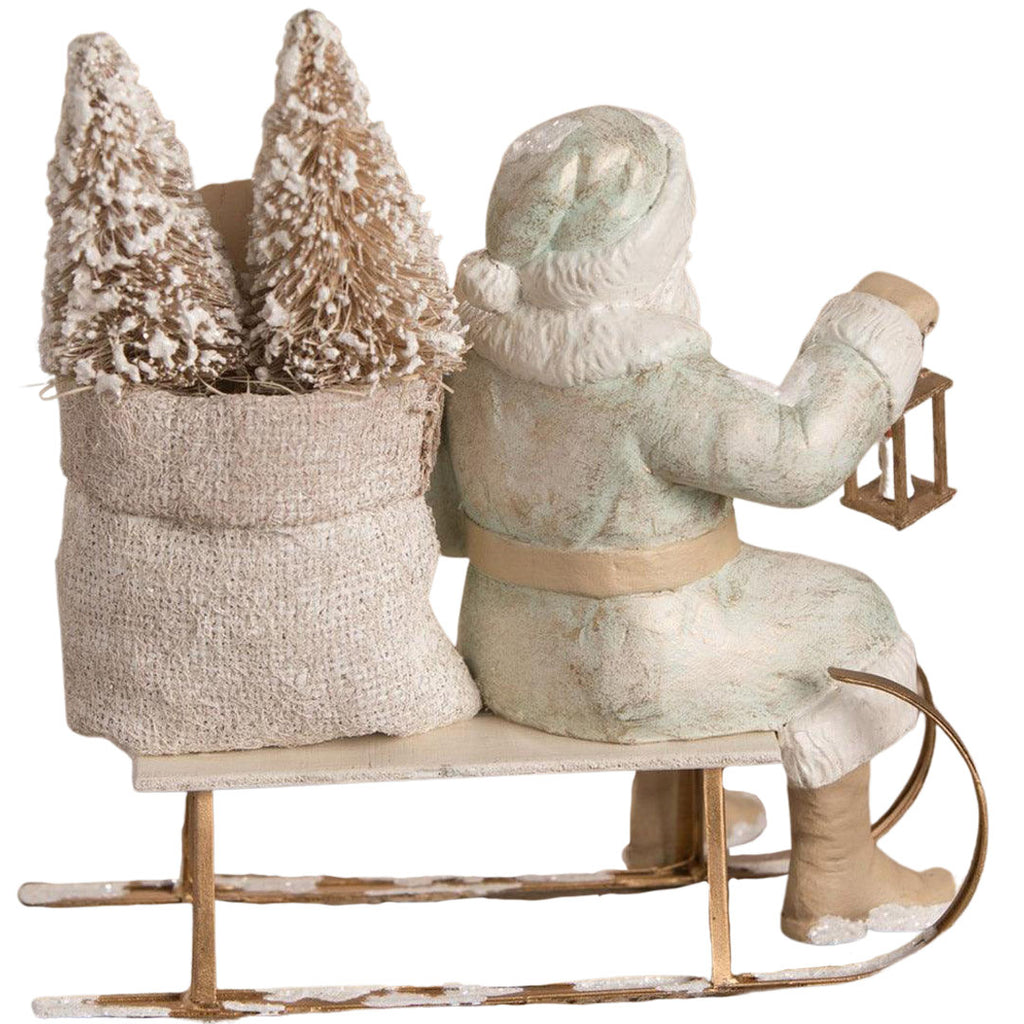 Aqua and Gold Santa on Sled by Bethany Lowe Designs  back