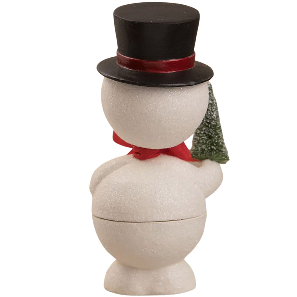 Bobblehead Snowman Container by Bethany Lowe back