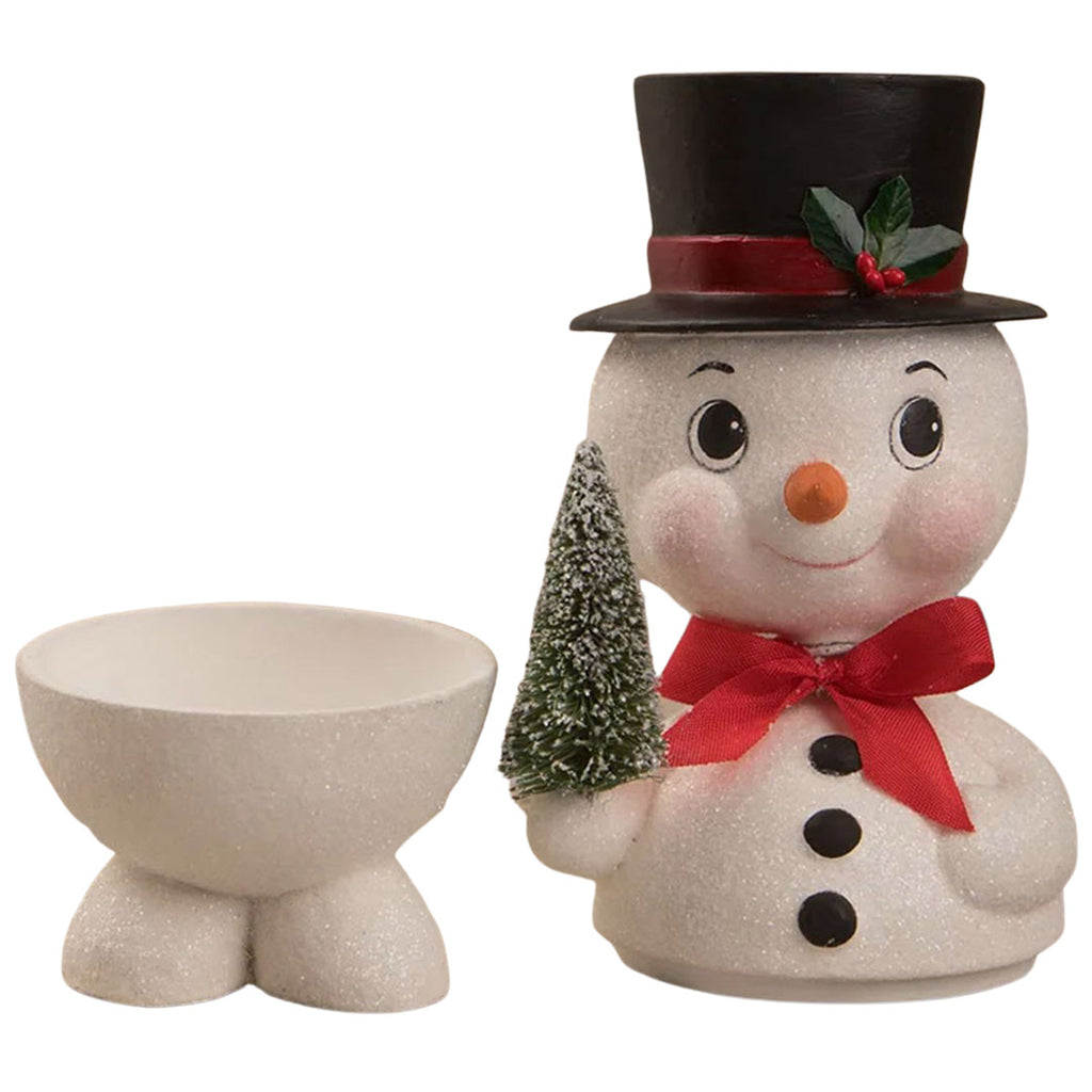 Bobblehead Snowman Container by Bethany Lowe opened
