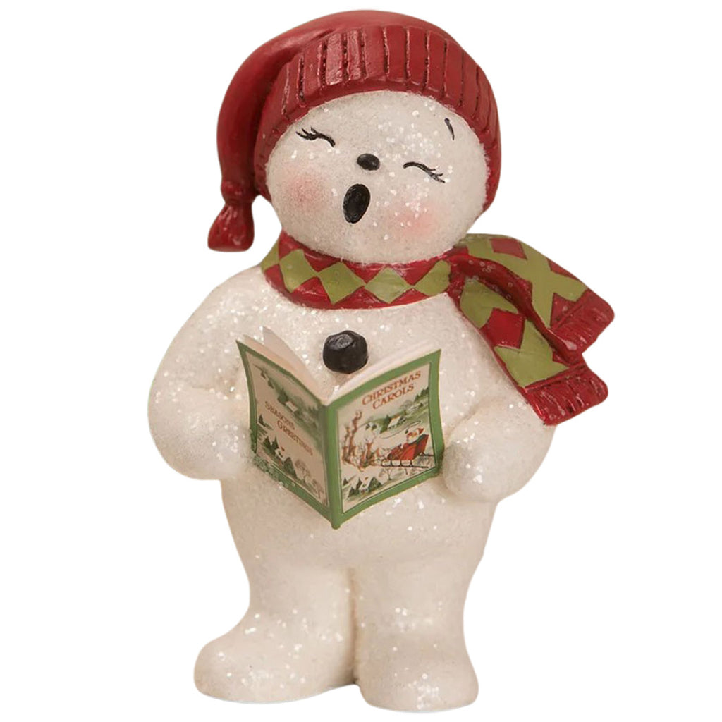 Christmas Caroling Snowman 4.75" front white