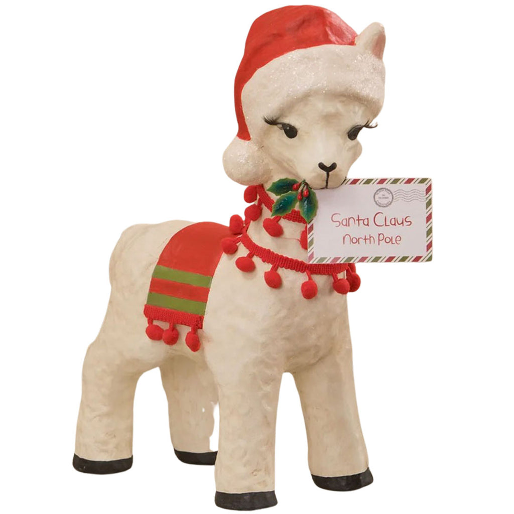 Christmas Llama Paper Mache Figurine by Bethany Lowe front