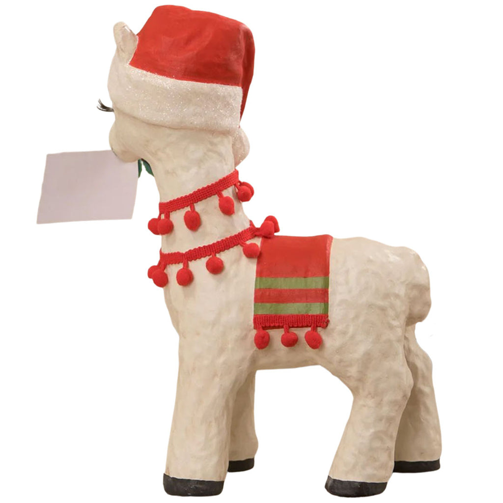 Christmas Llama Paper Mache Figurine by Bethany Lowe back