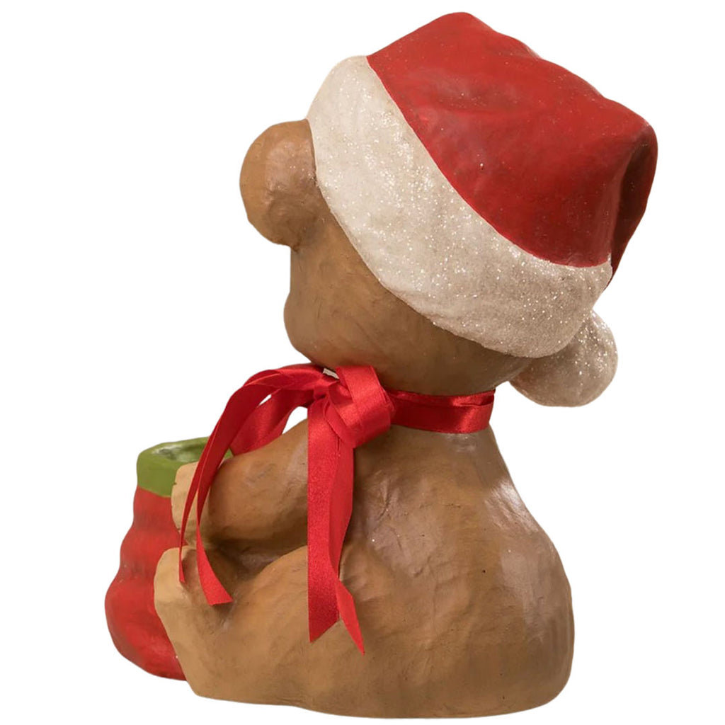 Christmas Surprise Bear Paper Mache Figurine by Bethany Lowe back