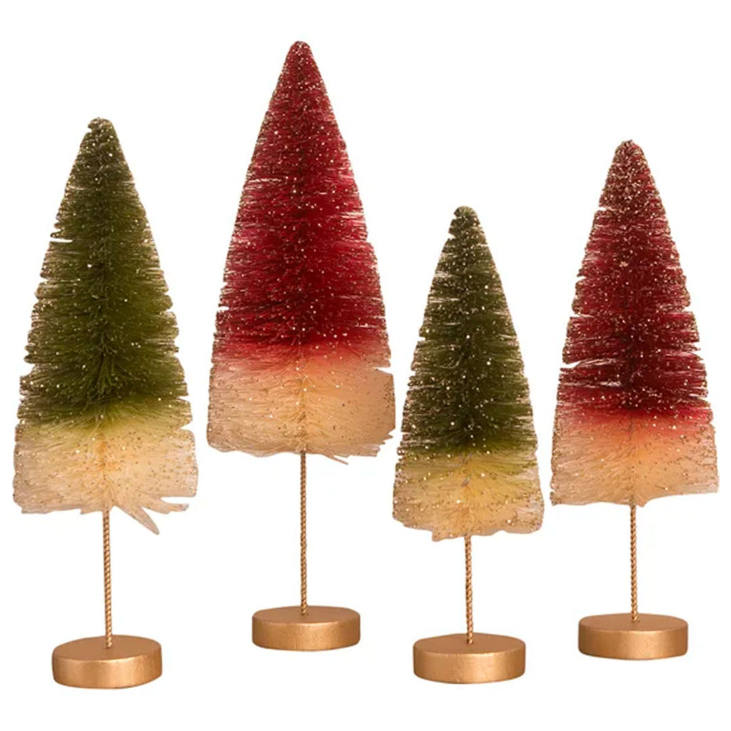Traditional Bottle Brush Trees with Gold Glitter by Bethany Lowe, Christmas Bottle Brush Trees