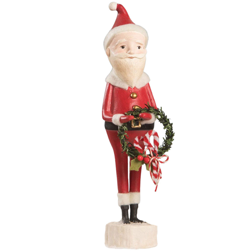Candy Cane Santa With Wreath Christmas Figurine by Michelle Lauritsen