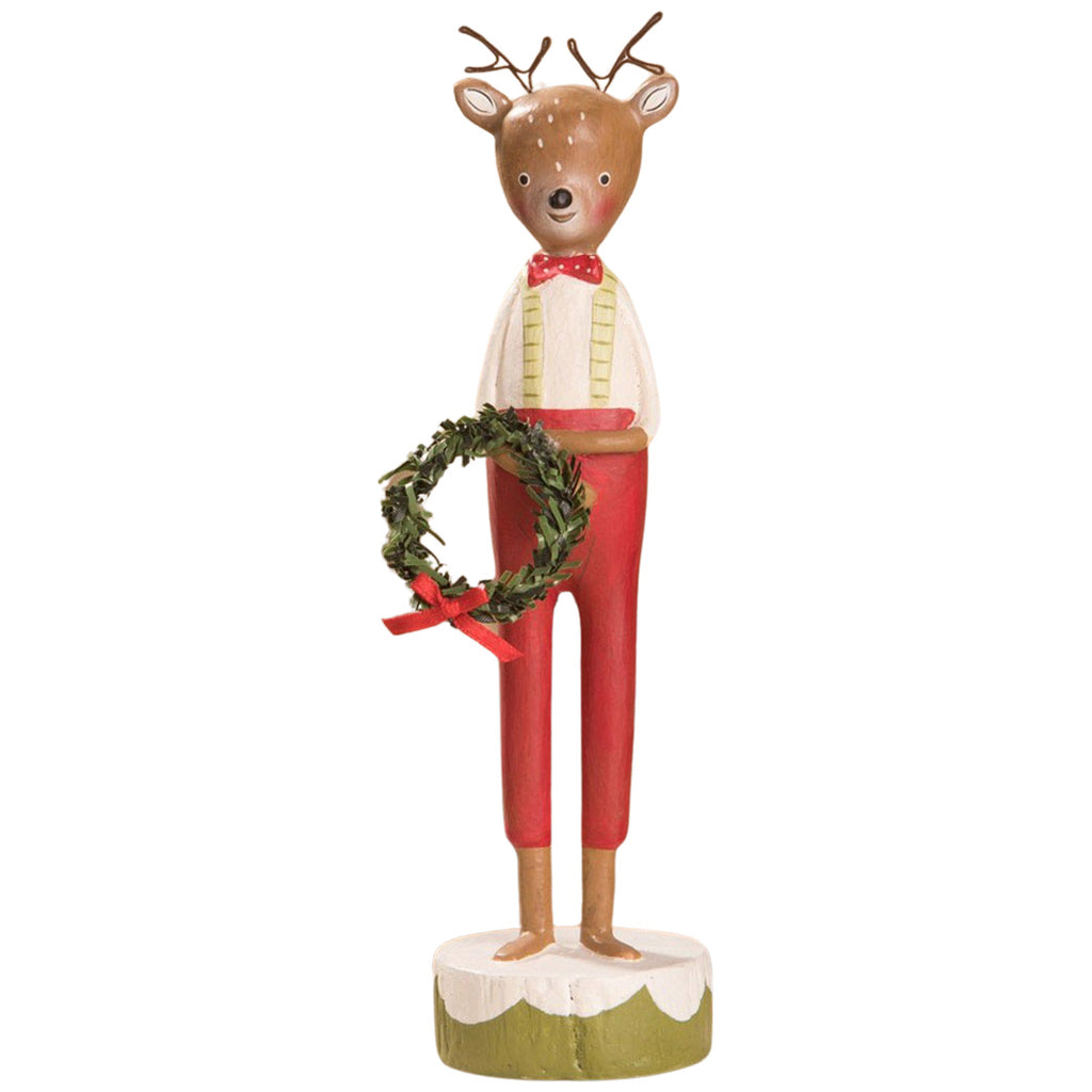 Reindeer Boy with Wreath Christmas Figurine