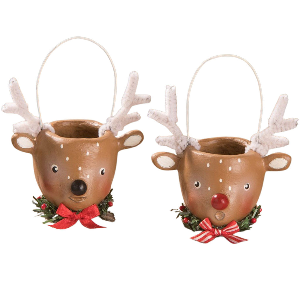 Reindeer Bucket Mini Christmas Decor set of 2