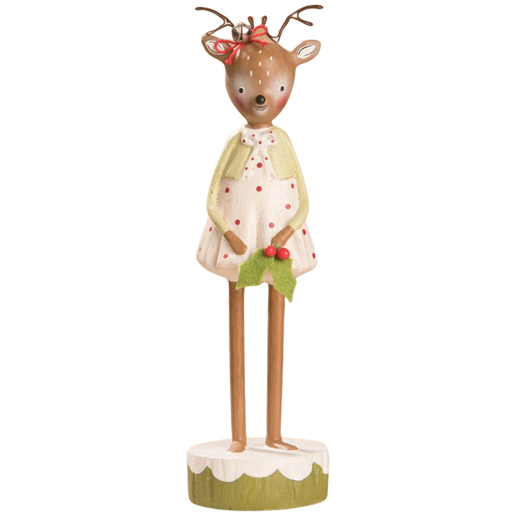 Reindeer Girl with Holly Christmas Figurine