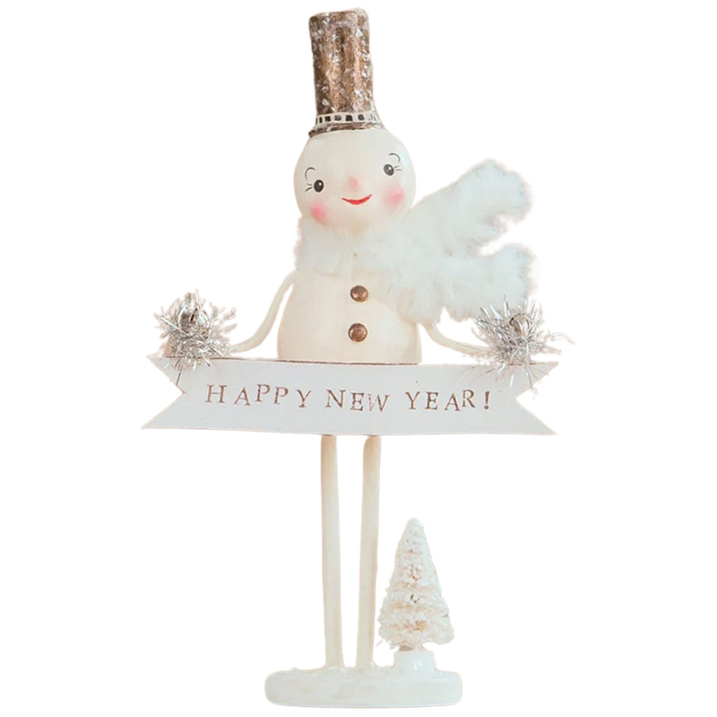 Happy New Year Snowman Holiday Figurine by Michelle Lauritsen front