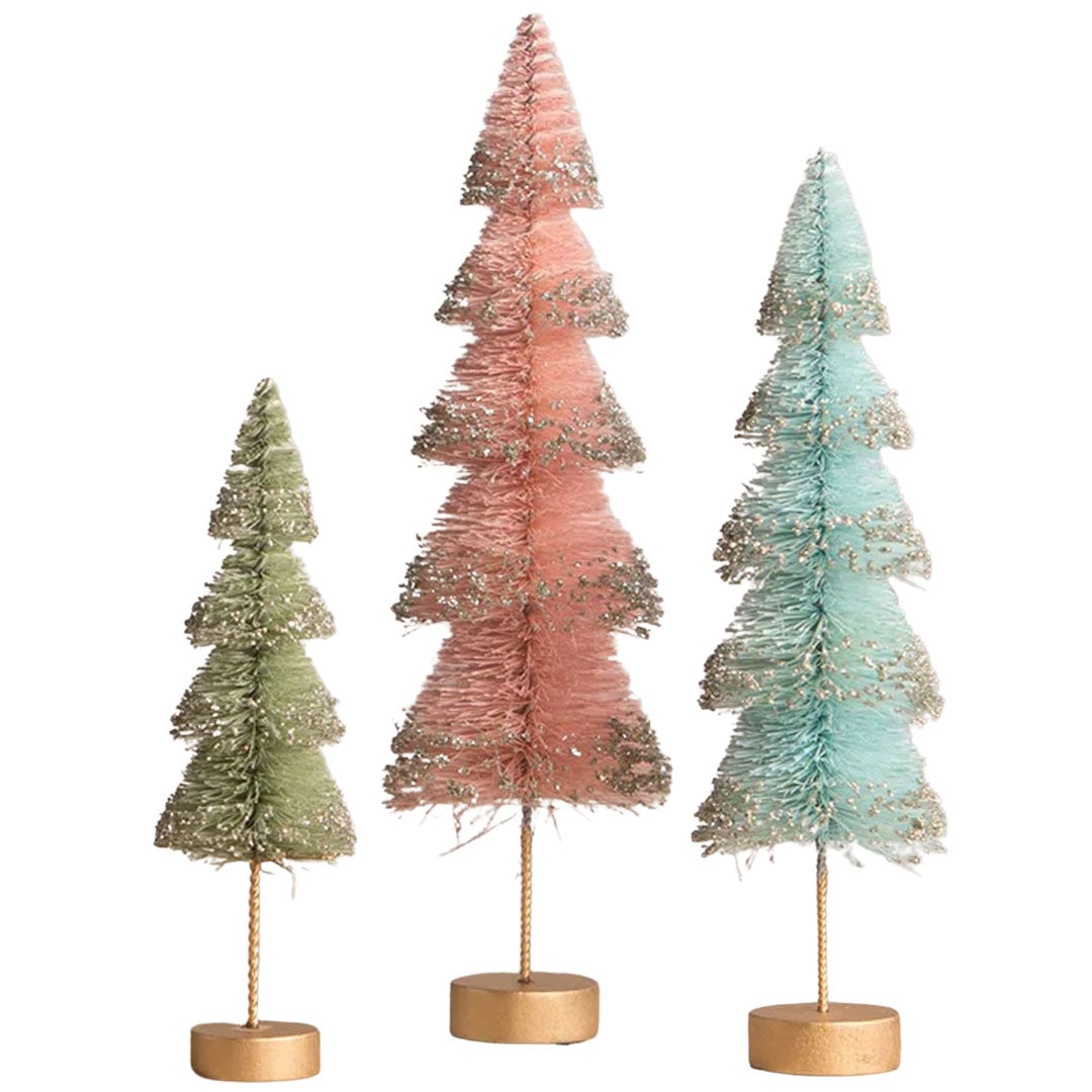 Pastel Layered Bottle Brush Trees - Set of 3