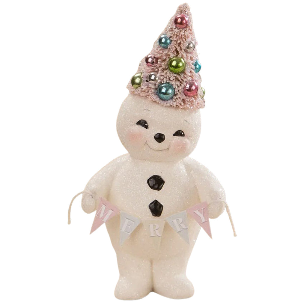 Pastel Merry Snowman With Tree Christmas Figurine Bethany Lowe front