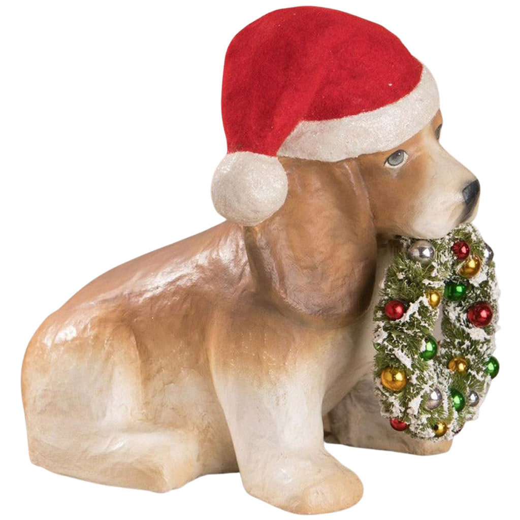 Puppy with Wreath Christmas Figurine by Bethany Lowe Designs side