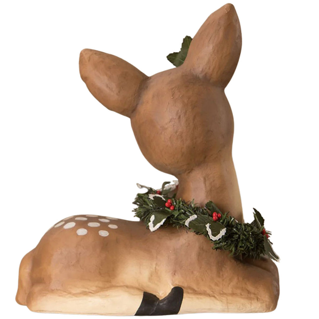 Sweet Fawn With Wreath Paper Mache Christmas Figurine by Bethany Lowe back