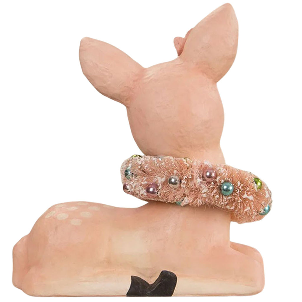 Sweet Pastel Pink Fawn Wreath Paper Mache Figurine by Bethany Lowe back