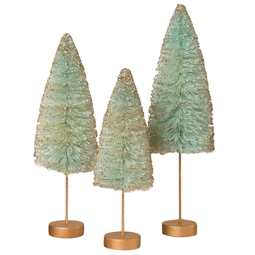 Turquoise Gold Glow Bottle Brush Trees by Bethany Lowe - Set of 3