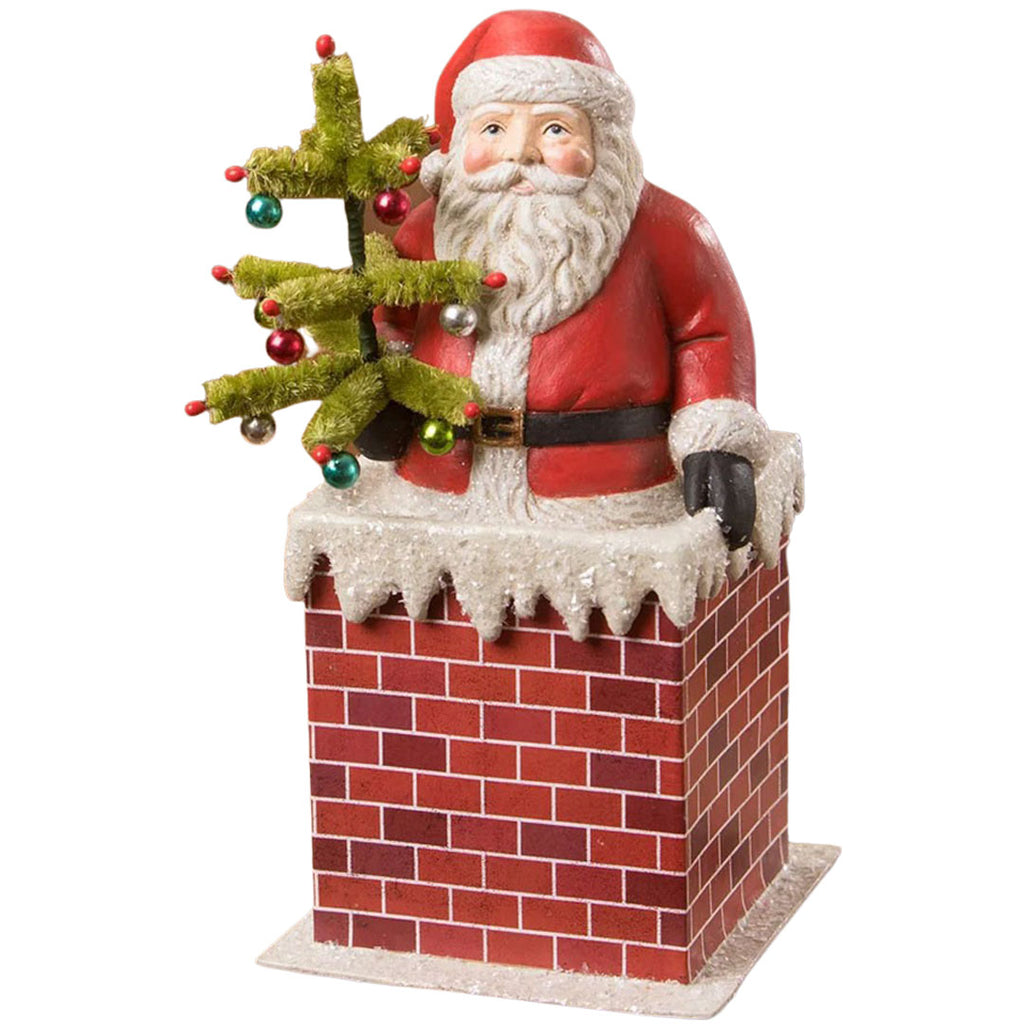 Vintage Santa in Chimney Christmas Figurine by Bethany Lowe Designs front