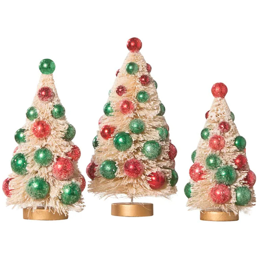 White Bottle Brush Trees with Red and Green Beads by Bethany Lowe