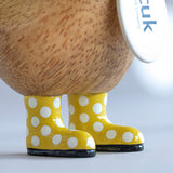 DCUK Spotty Hat & Boots Ducky YELLOW lifestyle wellies boots close up