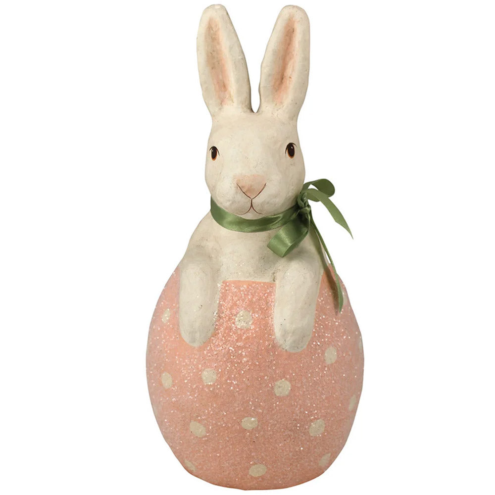 Bunny in Pink Egg Paper Mache Easter Figurine by Bethany Lowe Designs