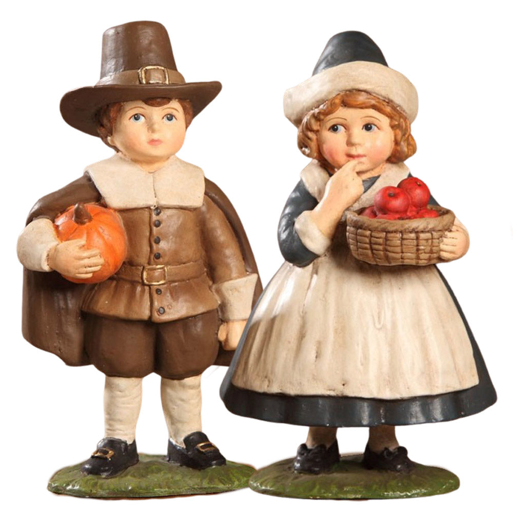 Thanksgiving Pilgrim Children by Bethany Lowe, Fall Figurine, Harvest Decoration
