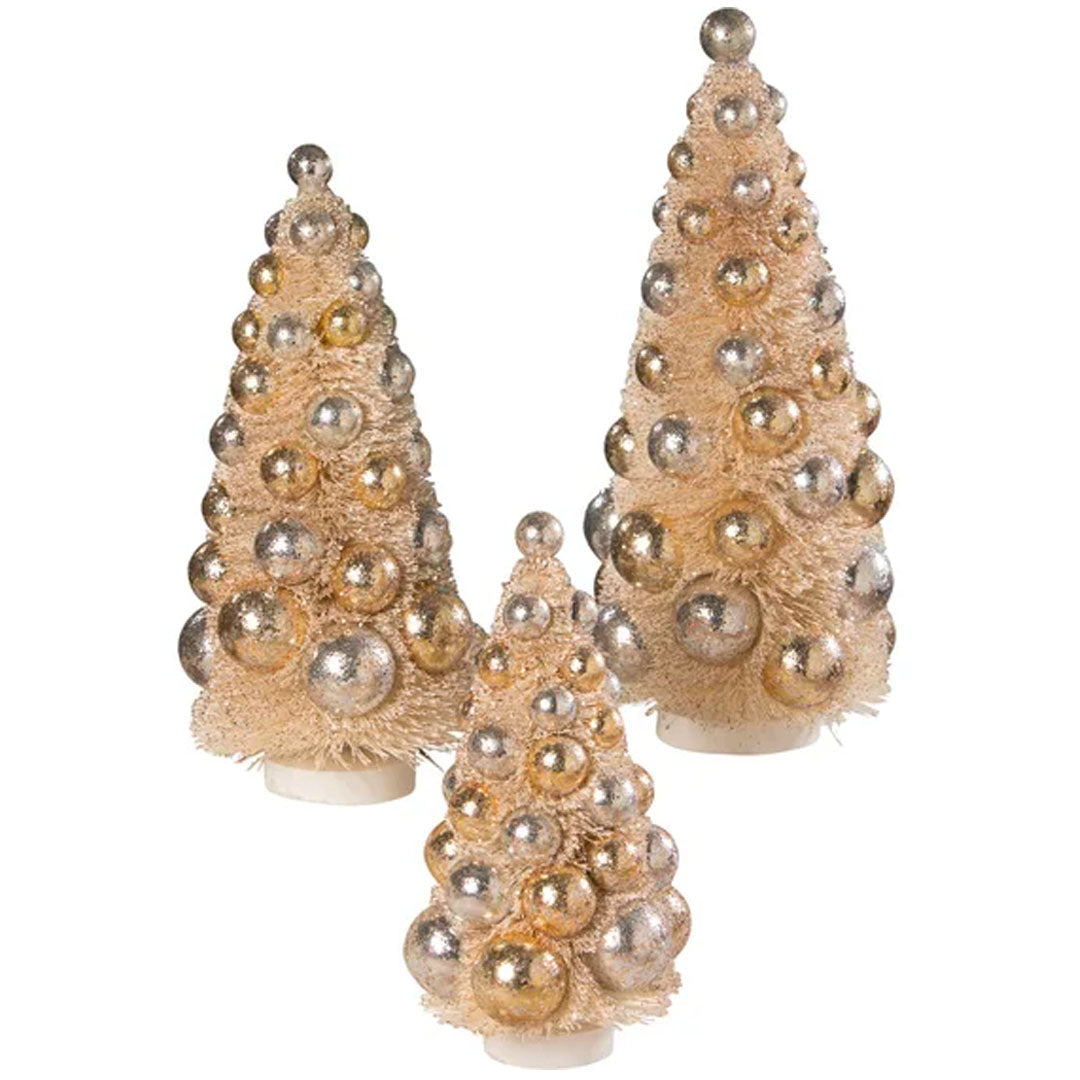 Silver & Gold Bottle Brush Trees - Set of 3 by Bethany Lowe, Bottle Brush Trees