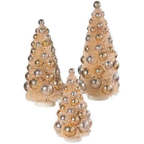 Silver & Gold Bottle Brush Trees - Set of 3 by Bethany Lowe, Bottle Brush Trees