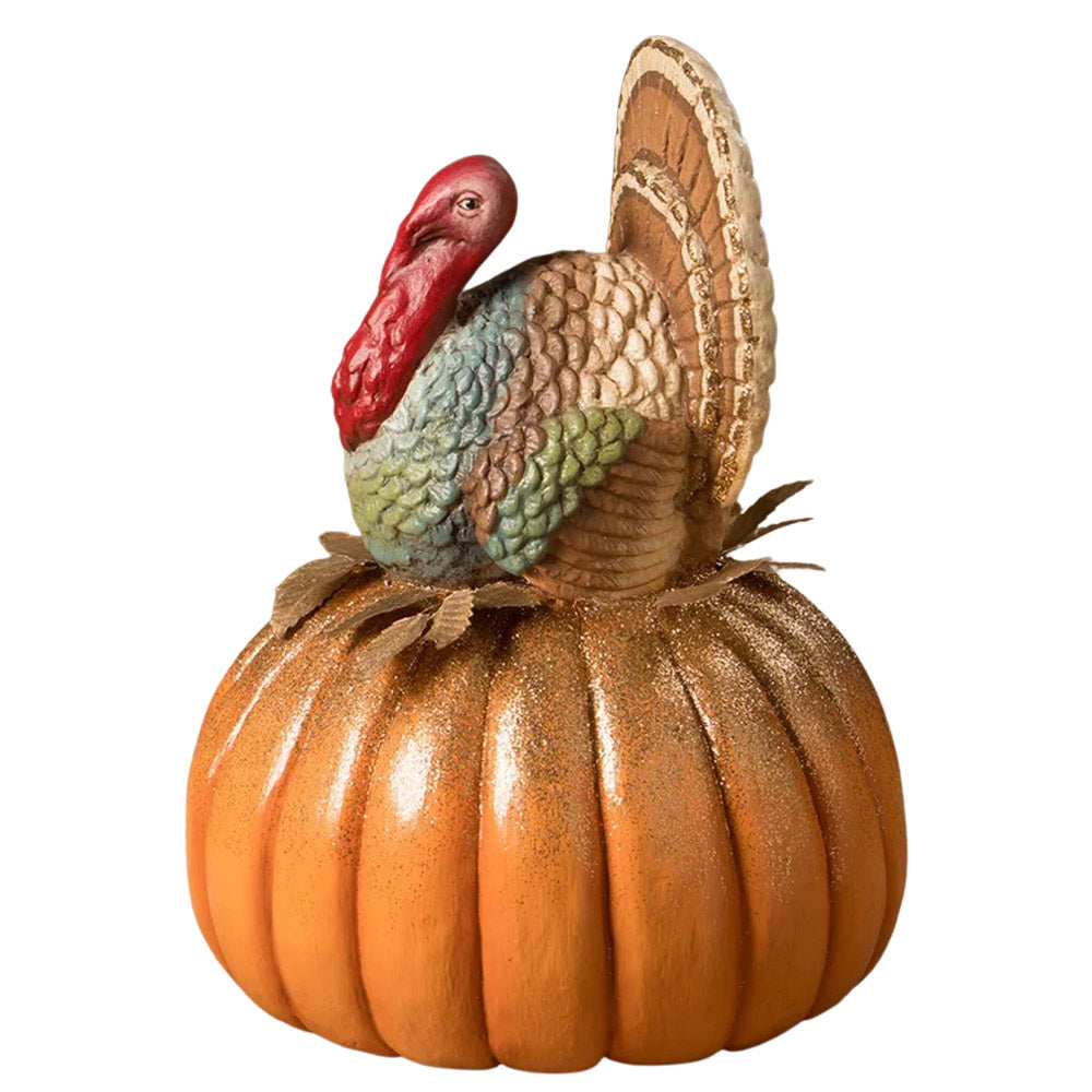 Traditional Turkey On Pumpkin by Bethany Lowe Designs side
