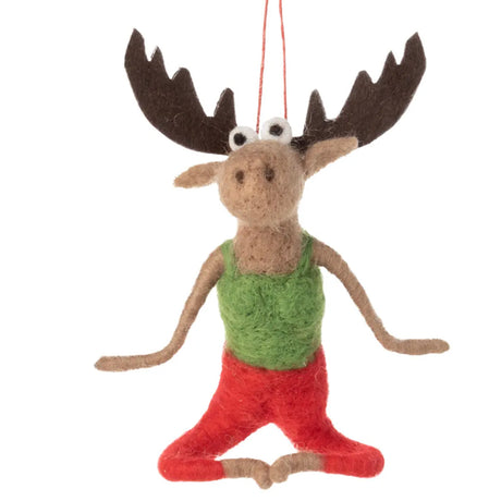 Silver Tree Home and Holiday Moose in Yoga Pose Felt Ornament