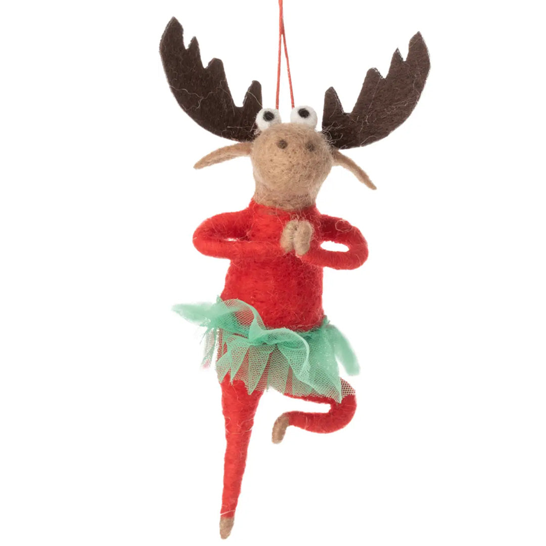 Silver Tree Home and Holiday Cow Moose in Yoga Pose Felt Ornament
