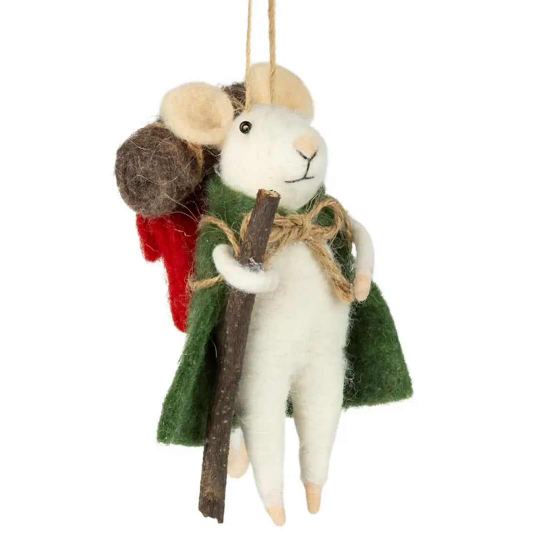 Mouse Hiking Felt Ornament