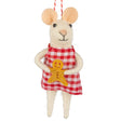 Silver Tree Home and Holiday Mouse in Red Gingham Dress Holding Gingerbread Cookie Felt Ornament