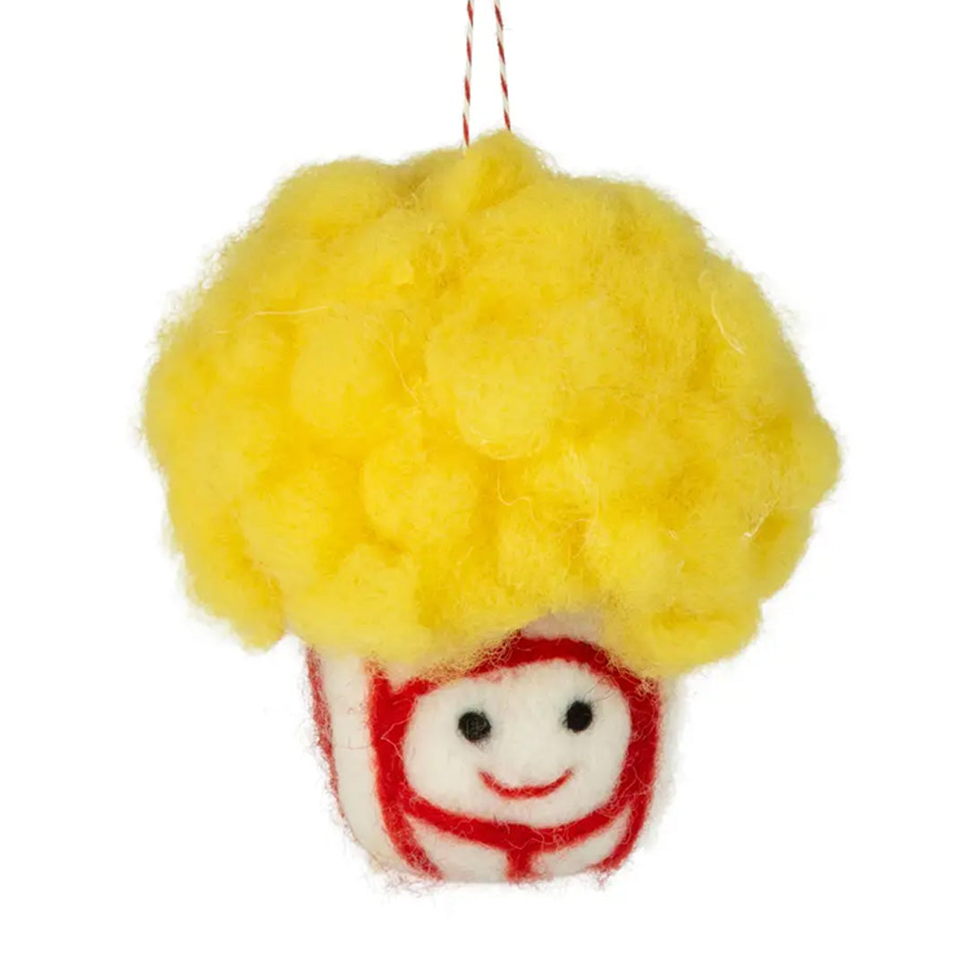 Yellow Popcorn in a Box Felt Ornament