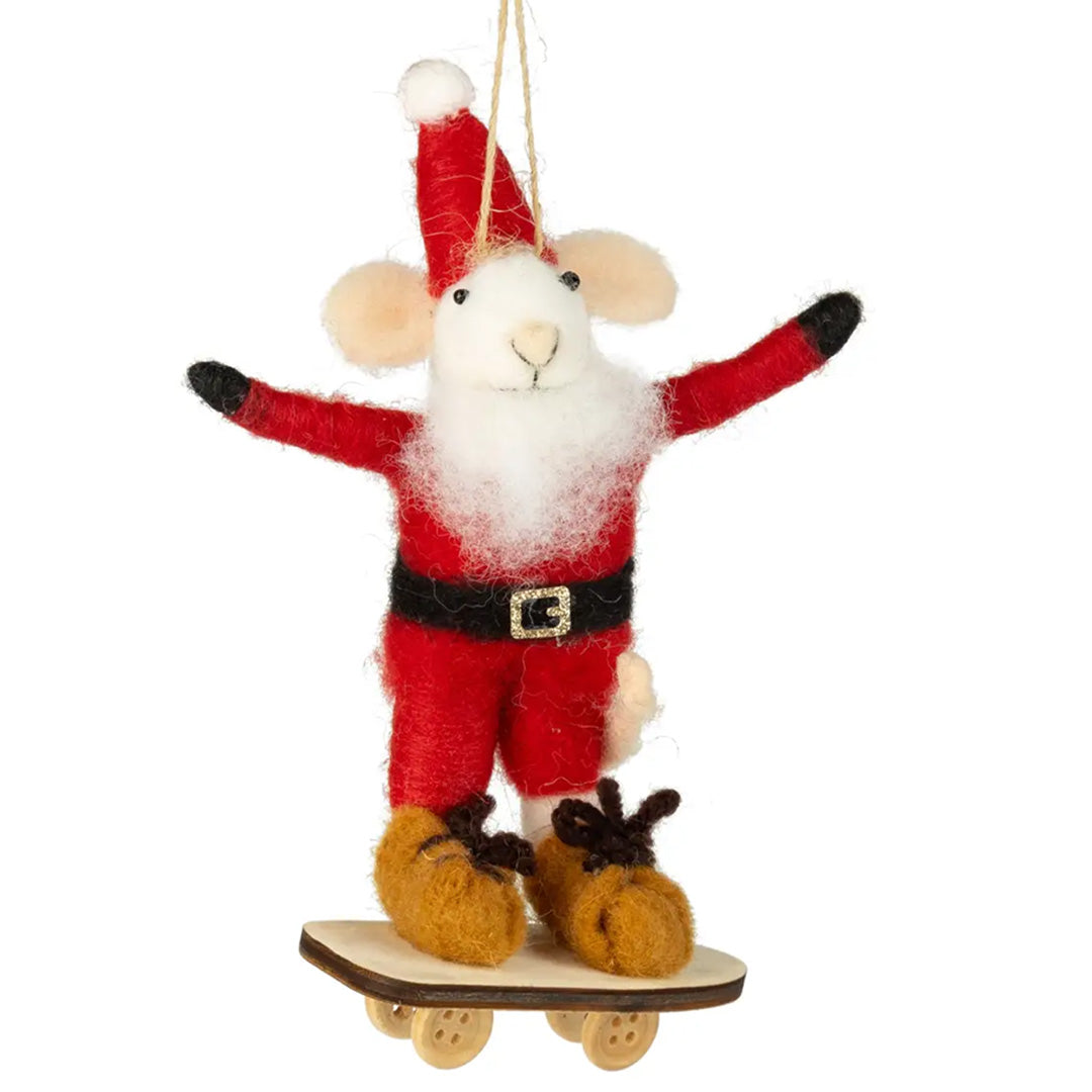 Santa Snowboarding Felt Ornament