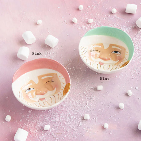 Papa Noel Bowl Mint or Pink 6" by Glitterville