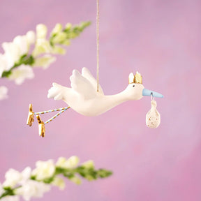 Cuddle Decor Glitterville Flying Blue Stork Ornament 7.5"