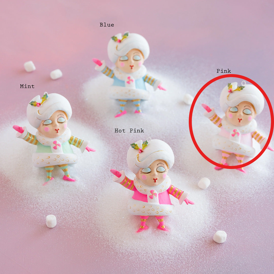 Glitterville Rainbow Mini Madame Noel Ornament pink