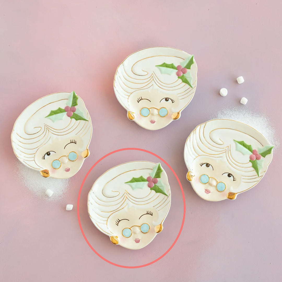 Cuddle Decor Glitterville Mrs. Papa Noel Plate 7" Eyes Closed