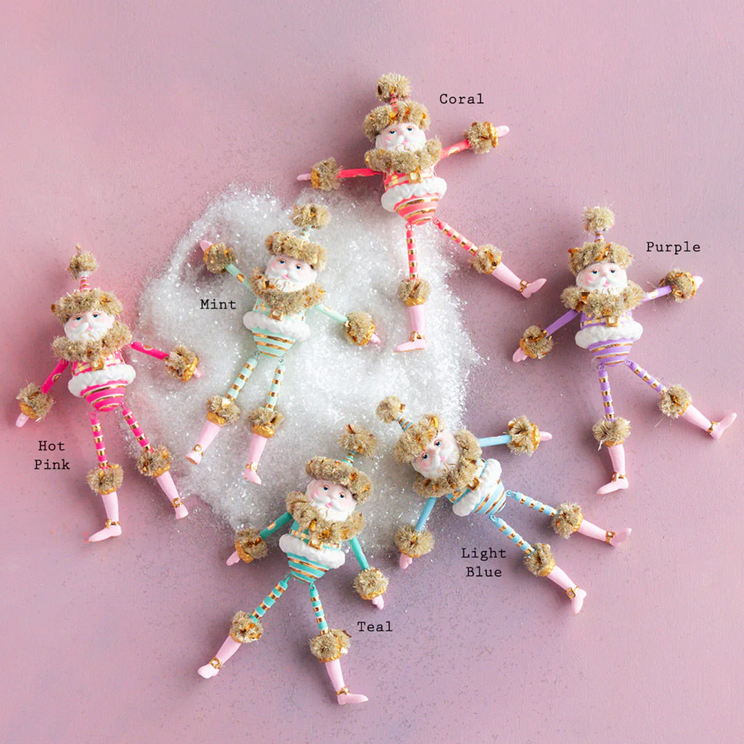 Glitterville Rainbow White Papa Noel Ornament Coral