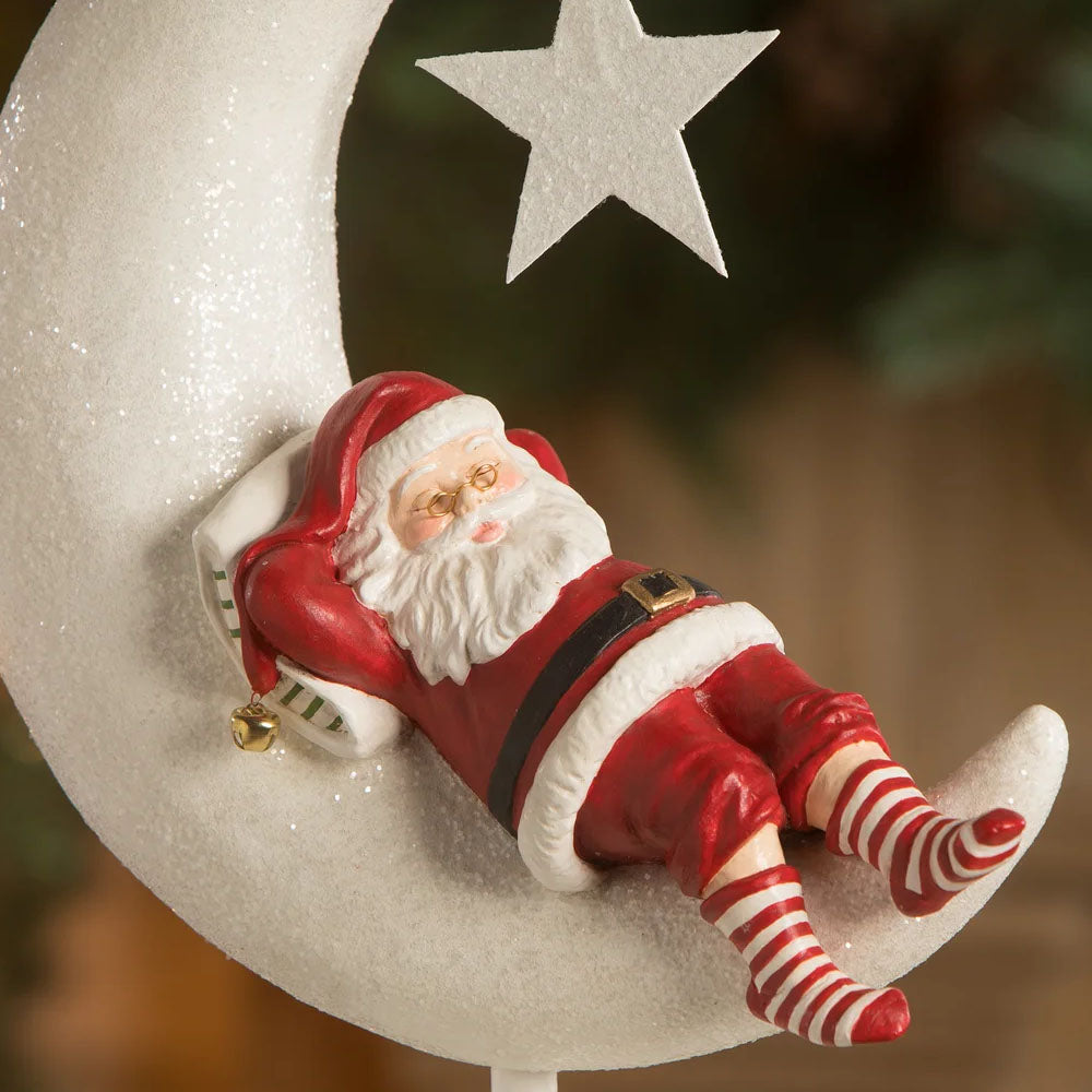 Good Night Santa on Moon Figurine by Bethany Lowe close